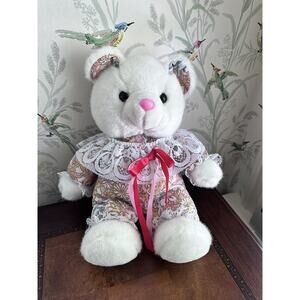 Vtg Jimmy Plush White Teddy Bear Pink Floral Pajamas 11” Stuffed Animal Toy